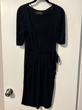 Zara Black Midi Scoop-Neck Wrap-Tie Dress